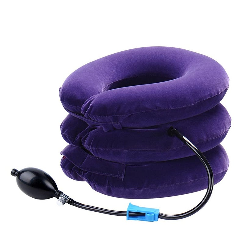 RUNZI Cervical Neck Traction Device Inflatable Neck Stretcher, Easy to Use for Chronic Neck and Shoulder Pain Relief Traction Spine Alignment, Neck Cervical Braceï¼ŒPurple - Image 1
